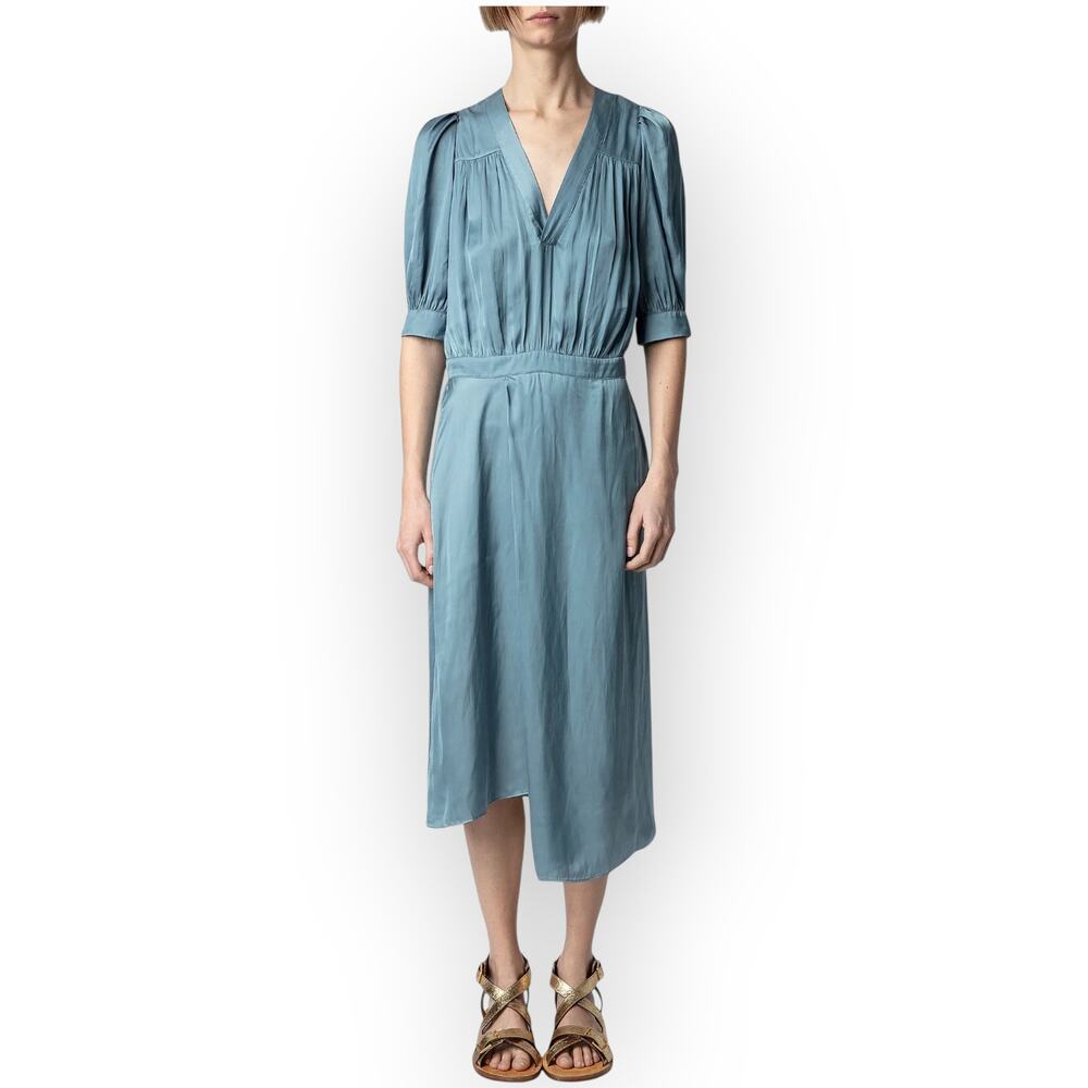 Large Zadig&Voltaire Ralia Satin Midi Dress Tonnerre Monochrome Minimal Feminine